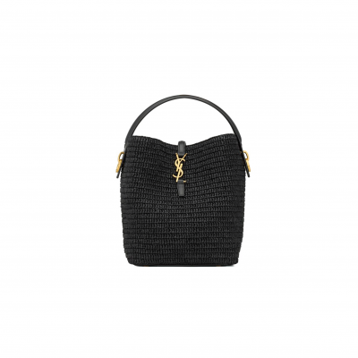 YSL LE 37 IN WOVEN RAFFIA AND VEGETABLE-TANNED LEATHER 773991GAAEC1000 (20*25*16cm)